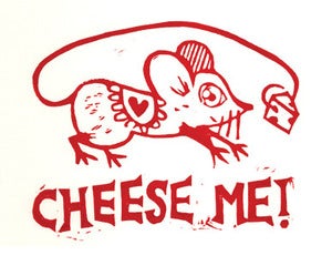 Image of cheese me!  mouse and cheese relief print 