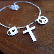Image of Coffee + Cross + Peace Custom Silver Necklace 