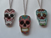 Image of Mexican Sugar Skull Rockabilly Tattoo Acrylic Day of the Dead Necklace Dias de los Muertos