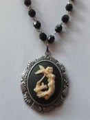 Image of Beautiful Mermaid Sea-Siren Cameo Necklace on Black Rosary Shaped Beads 