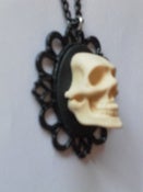 Image of Large 3-D Cream and Black Skull Cameo on Black Chunky Necklace Chain 