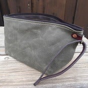 Image of Waxed Canvas Clutch - Olive with dyed leather