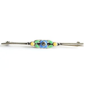 Image of Vintage Bernard Instone Floral Sterling Silver Enamel Arts & Crafts Pin Brooch