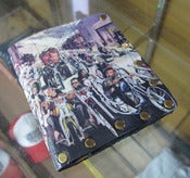 Image of "MOTORCYCLE FUNERAL" Tom Fugle leather wallet with David Mann artwork 