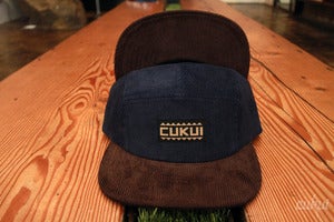 Image of Corduroy Camp Hats Leather Strapback - Navy/Brown