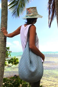 Image of  vintage heavy upholstery cotton & linen eco friendly large slouch bag purse ooak - sea glass