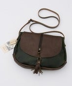 Image of small ALL LEATHER crossbody bag (deep pine + espresso)