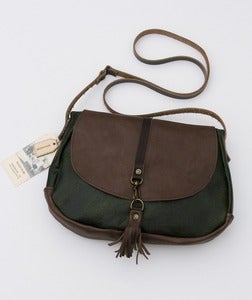 Image of small ALL LEATHER crossbody bag (deep pine + espresso)