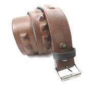 Image of No.80025 single row hidden pyramid stud belt. brown saddle leather