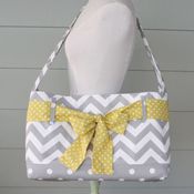 Image of messenger bag - grey chevron with citron dot sash