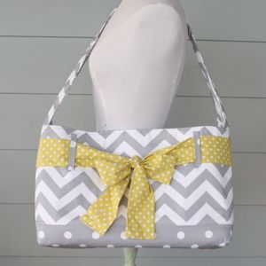 Image of messenger bag - grey chevron with citron dot sash