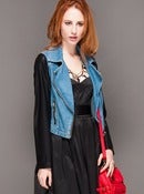 Image of Two toned denim Jacket with pu leather sleeves