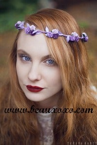 Image of Purple Ombre Floral and Lilac Ivy Leaf Trim Festival Flower Hair Crown Hair Garland