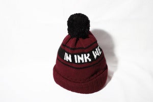 Image of Burgundy & black bobble hat
