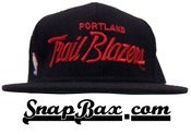 Image of Vintage Deadstock Portland Trailblazers Black Wool Sports Specialties Script Snapback Cap