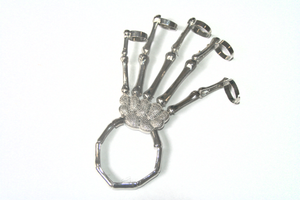 Image of Quirky Strange Silver Hand Bone Skull Skeleton Ring Bracelet