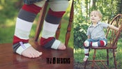 Image of Firetruck Stripe Leg Warmers - Red White Blue Grey - Newborn - 6 Mth - Huggalugs