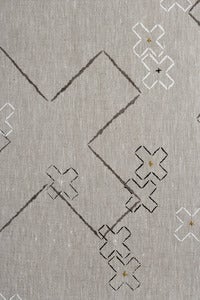 Image of cross stitch in dove grey, charcoal and white linen