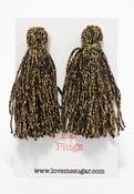Image of black laced with gold lurex tassel earplugs