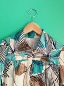 Image of Vintage cream long sleeve dress with turquoise print