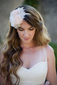Image of Handmade Silk Habotai Bridal Mini Hat by Fine & Fleurie in Light Ivory and Pink