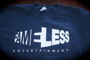 Image of Fameless Crew Neck Sweatshirt - BLUE w/ WHITE INK