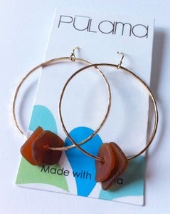 Image of Brown Beach Glass Hoop Earrings