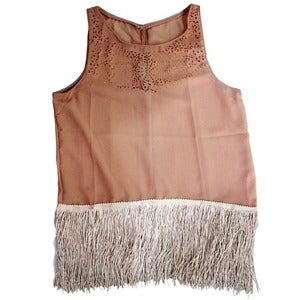 Image of Wren. - Blush Chiffon Fringed Blouse