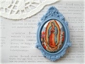 Image of Porcelain Lady Guadalupe in Blue Resin Frame Brooch 