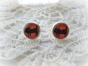 Image of Black Cat with Red Background Glass Stud Earrings 