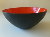 Image of Vintage bright red enameled 'Krenit' bowl by Herbert Krenchel for Torben Orskov (Den) c1950/60 