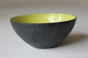 Image of Vintage pea green enameled 'Krenit' bowl by Herbert Krenchel for Torben Orskov (Den) c1950s