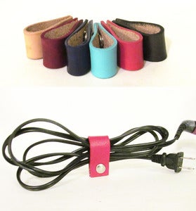 Image of Leather Cord Organizer - Blue,Teal, Black, Pink - Made in USA
