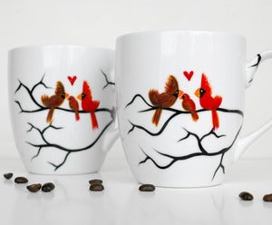 Image of Love Birds with Baby Bird and Nest-2 Coffee Mugs