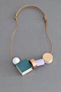 Image of Ladies and Gentlemen block and ring necklace - teal