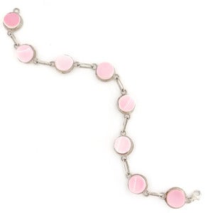 Image of Vintage Coral Glass Silver Arts & Crafts Style Chain Link Bracelet