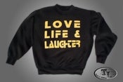 Image of Love Life & Laughter Round Neck Jumper (Black/Yellow Font)