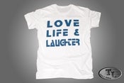 Image of Men's Love Life & Laughter T (White/ Royal Blue Font)