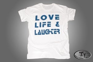 Image of Men's Love Life & Laughter T (White/ Royal Blue Font)