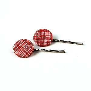 Image of Red Lines Fabric Button Hair Pins