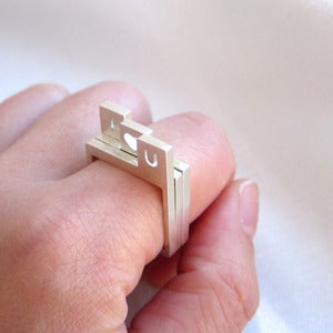 Image of I Heart You Stacking Square Silver Ring - Handmade Custom Initial Stack Square Silver Ring