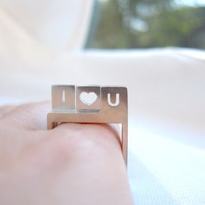 Image of I Heart You Stacking Square Silver Ring - Handmade Custom Initial Stack Square Silver Ring