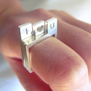 Image of I Heart You Stacking Square Silver Ring - Handmade Custom Initial Stack Square Silver Ring