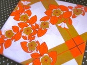 Image of 1970s Orange Pop Flower Tablecloth 