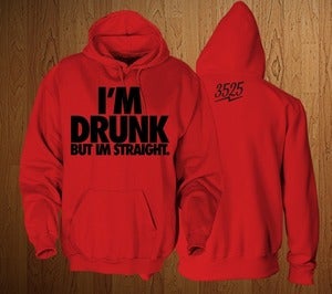 Image of 3525  "IM DRUNK" HOODIE SWEATSHIRT- BLACK & RED