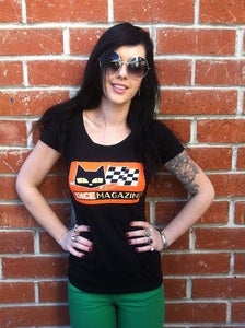 Image of DICE WOMENS BLACK CAT LOW NECK TEE