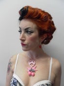 Image of Pink Sweetheart, Doves & Cherry Rockabilly Kitsch Retro Love Heart Necklace 