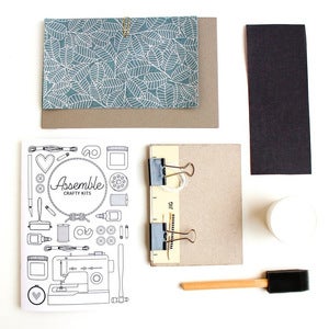 Image of Assemble Crafting Kit: Hardcover Bookbinding in Silver Leaf on Gray/Blue Lokta