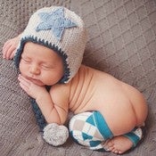 Image of Star Earflap Hat - Newborn Infant Toddler Size - Grey with Blue Star - NEW