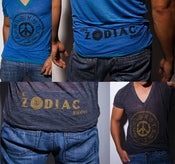 Image of Zodiac Burnout V-Neck Tee. Charcoal Grey, Blue/Turquoise